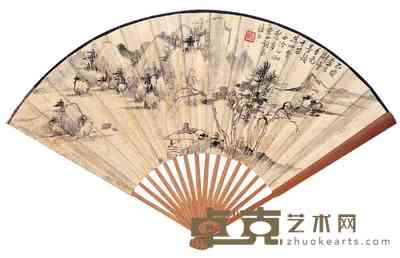 申石伽 章家洵 水墨山水图 成扇 